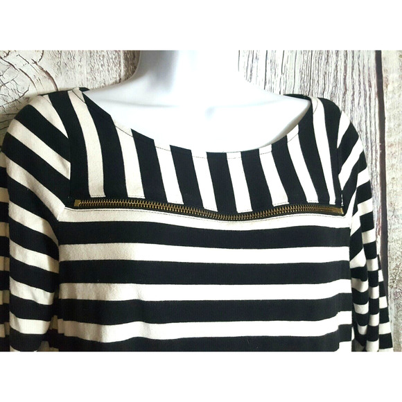 Anne Klein Blouse Women's Size S Black & White Horizontal Stripe Preppy Classic - Picture 2 of 6